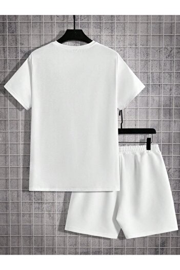 PENTHİLUS Men's Kit - Short Sleeve Knitted T-Shirt and Shorts - White