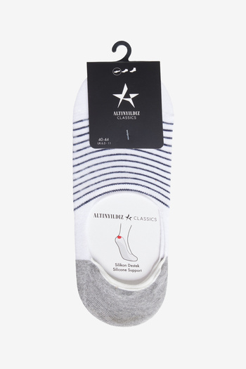 ALTINYILDIZ CLASSICS Men's White-Navy Blue Silicone Supported Single Ballerina Socks