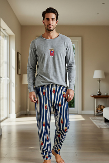 Trendyol Collection Σετ Πιτζάμες Πλεκτές Κανονική Εφαρμογή με Γκρι αρκουδάκι TMNAW25PT00055