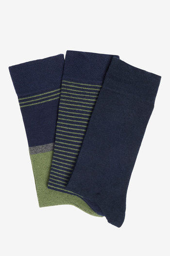 AC&Co / Altınyıldız Classics Men's Navy Blue-Green Patterned 3-Piece Socket Socks