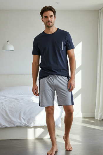 Trendyol Collection Темно-синій піжамний комплект Regular Fit Orme Panalli Sort TMNSS25PT00035