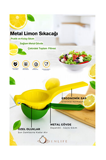 hemlife Metal Rust-Free Lemon and Citrus Juicer Double Color Yellow-Green