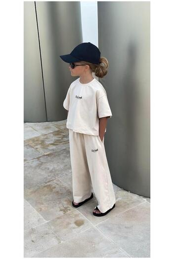 Magu Girls' Oversize Casual Set Cotton T-Shirt Tracksuit Comfortable Combination