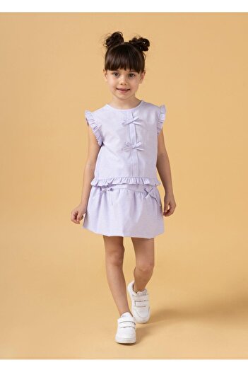 Magu Girl's Cotton Bow Flounce Suit - Summer Double Set with Sleeveless Top and Skirt