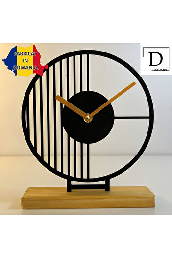 OEM Decorative clock "Ritm Abstract" with natural wooden base, 22.5 cm, black, 3D printed