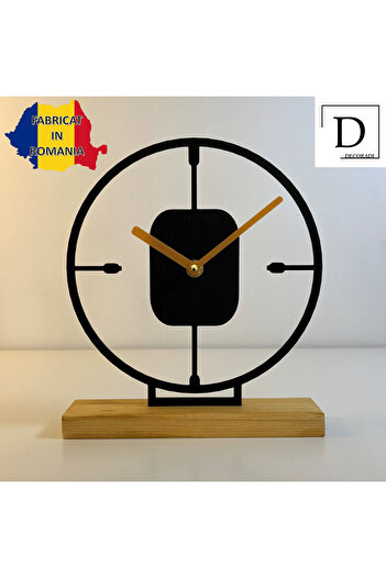 OEM Decorative clock "Contur Timp" with natural wooden base, 23 cm, black, 3D printed