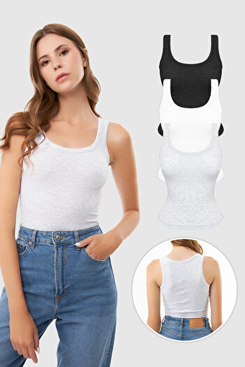 Cottonhill Cotton Thick Strap Ribbed Women's Undershirt 3 Pack