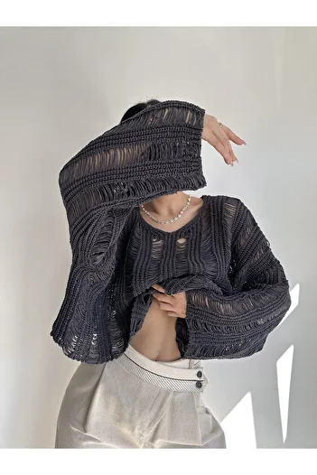 BOHEMAİ Openwork Smoked Organic Knitwear Crop