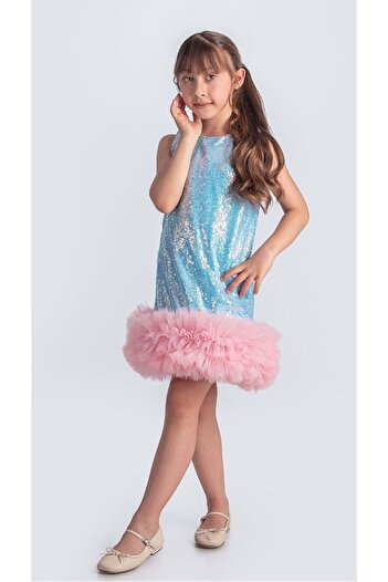 Mnk Baby&Kids Sequin Sequin Ifestos Crown Tutu Παιδικό βραδινό φόρεμα ειδικής περίστασης M00743 Μπλε
