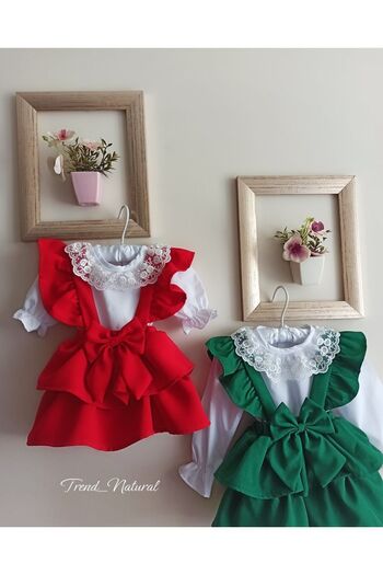 BİYA BABY Short Sleeve Shirt Girl's Baby Hanging Skirt Salopet Bandana Socks Set Set