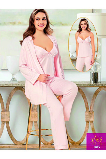 Xses Women's 3-Piece Maternity Pajama Set with Morning Dress 5015 V25021