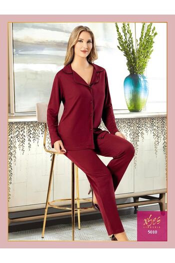 Xses Women's Long Sleeve Front Button Maternity Pajama Set 5010 V25018