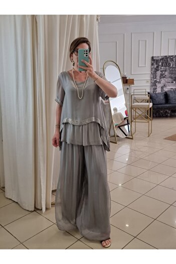 pudubutik Sequined Silk Trousers Mink