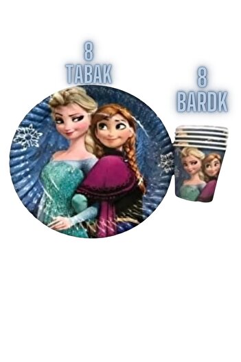 partyrüyası Frozen Karlar Ülkesi Elsa Temalı Kağıt Tabak Ve Bardak Parti Seti 8 Kişilik