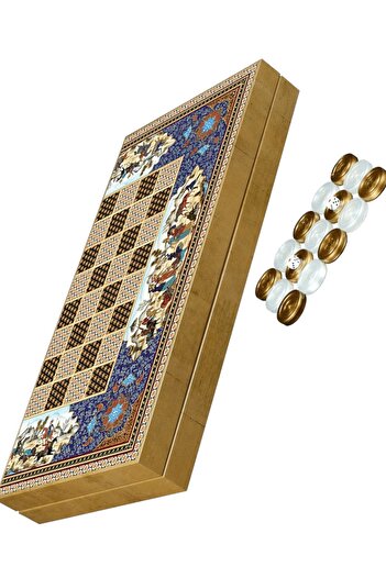 Miajima Old Age Patterned Backgammon Set Large Size + Wooden Stamp Gift