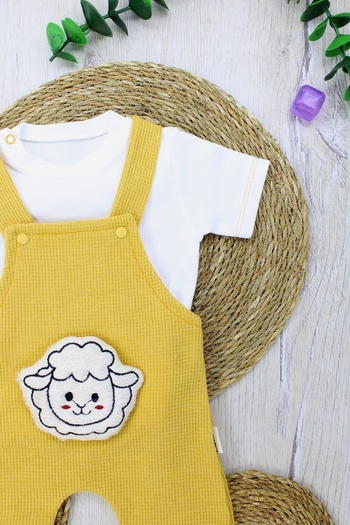 EYMİRGİYİM Lamb Figured Short Salopet Suit for Girls and Boys 0-3 Months, 3-6 Months, 6-9 Months