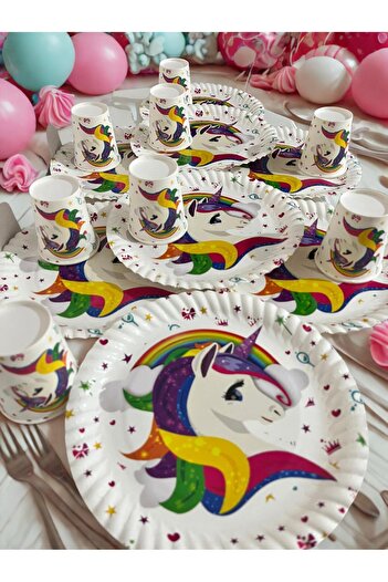 partyrüyası Unicorn Temalı Kağıt Tabak Ve Bardak Parti Seti 8 Kişilik