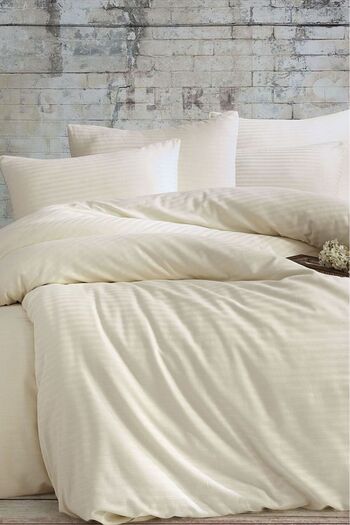 Karden Flower Pure Silk Cotton Satin Double Cream Duvet Cover Set with Listicle Sheet