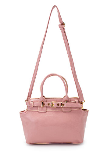 minebag Belt Detailed Faux Leather Women's Crossbody Bag Despina Powder