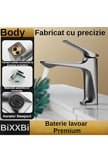 BiXXBi Bath X Faucet, Copper, Newport Aerator, Ceramic Cartridge, Premium, Modern Design, Grey