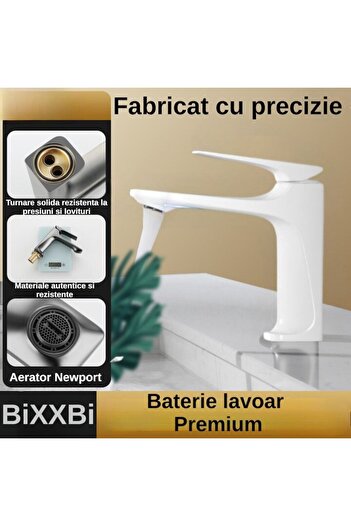 BiXXBi Baterie Bath X, Cupru, Aerator Newport, Cartuș Ceramic, Premium, Design Modern, Alb