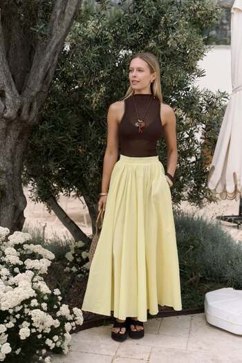 BOHEMAİ Faylinn Pleated Yellow Long Skirt