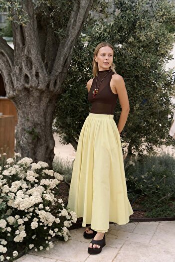 BOHEMAİ Faylinn Pleated Yellow Long Skirt
