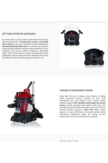 Arnica Hydra Rain Plus 2400 Watt Halı Yıkama Makinesi Kırmızı