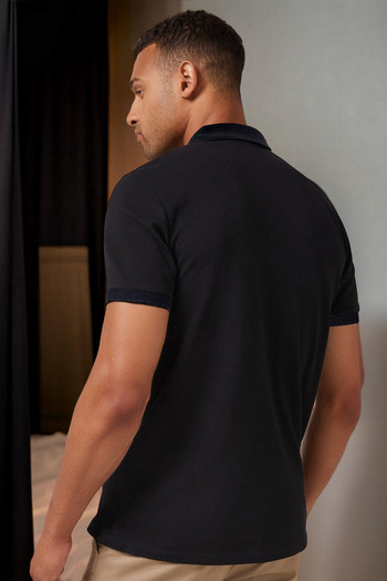 BESSA Men's Black Polo Neck T-Shirt Armband Pocketless Regular Fit Non-Curling Interlock Fabric
