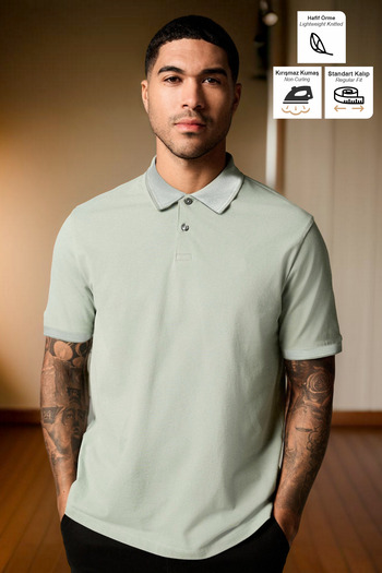 BESSA Men's Mint Regular Fit Pocketless Cotton Polo Collar Plain T-Shirt