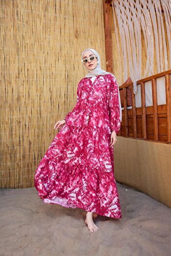 LOCCO Women's Tie Dye Pattern Dress Fuchsia