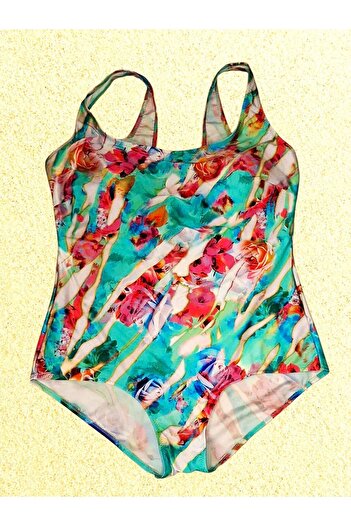 Sunsurf Large Size Patterned Swimsuit Size 50-52-54-56 Colorful