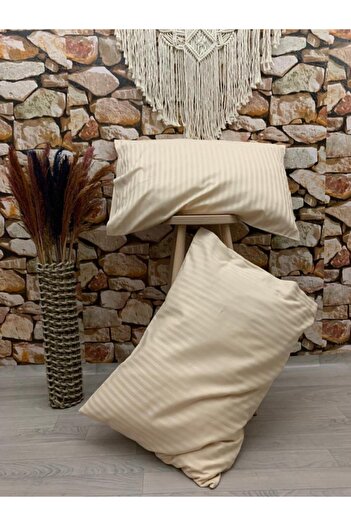 Tinybabyconcept Luxury Hotel Series 2 Pieces 50X70 cm Silk Textured Striped Cotton Satin Pillow Case Beige