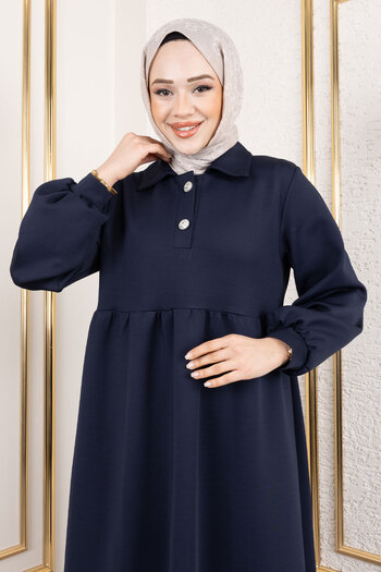 Tesettür Dünyası Scuba Long Hijab Dress Tsd250129 Navy Blue