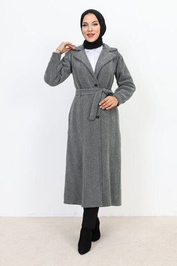 Tesettür Dünyası Double Breasted Collar Buttoned Cape TSD231111 Gray