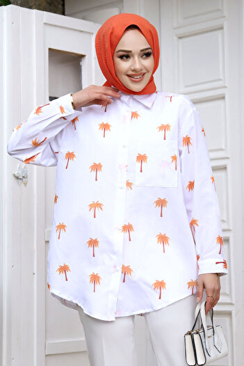 Tesettür Dünyası Palm Pattern Tunic TSD240119 orange