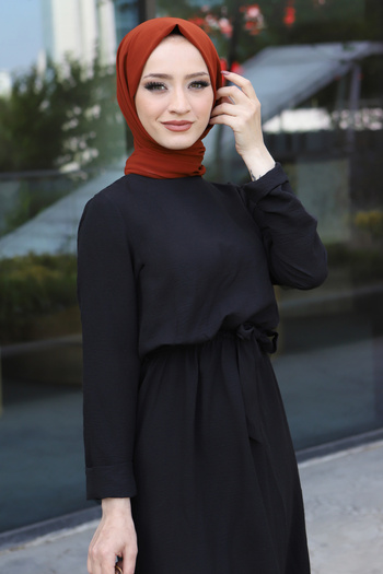Tesettür Dünyası Φόρεμα Ayrobin Long Hijab Tsd220540 Μαύρο