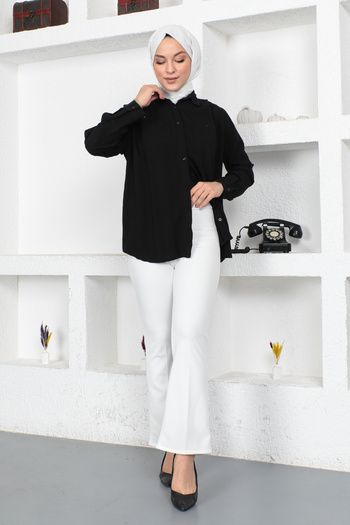 Tesettür Dünyası Ecru Flared Trousers with Elastic Waist - Tsd 230237