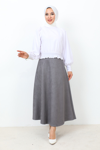 Tesettür Dünyası Suede Mevlana Skirt TSD0036 Anthracite