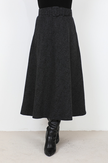Tesettür Dünyası Patterned Winter Mevlana Skirt TSD231017 Smoked