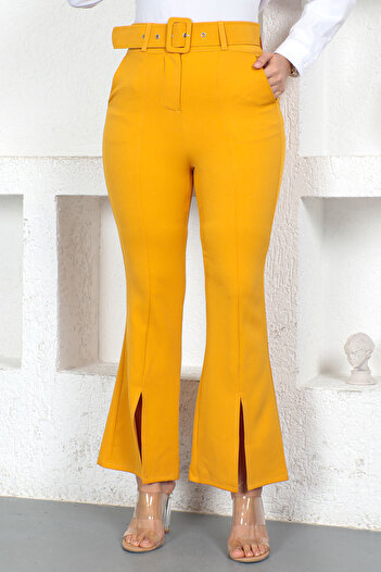 Tesettür Dünyası Slit Fabric Trousers Tsd230368 Mustard