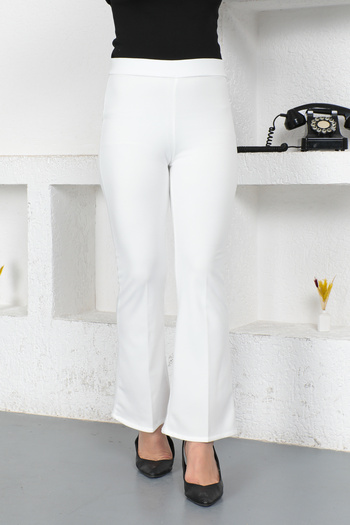 Tesettür Dünyası Ecru Flared Trousers with Elastic Waist - Tsd 230237