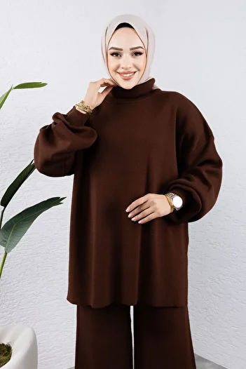 Tesettür Dünyası Σετ πλεκτό με μανίκια Bitter Brown - TSD 240952