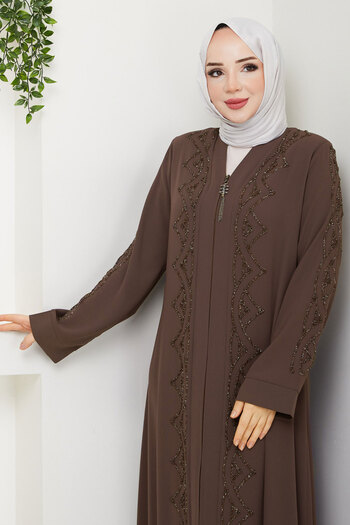 Tesettür Dünyası Brown V-Neck Abaya Tsd 250123