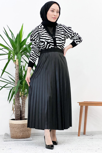 Tesettür Dünyası Pleated Skirt Tsd221001 Black