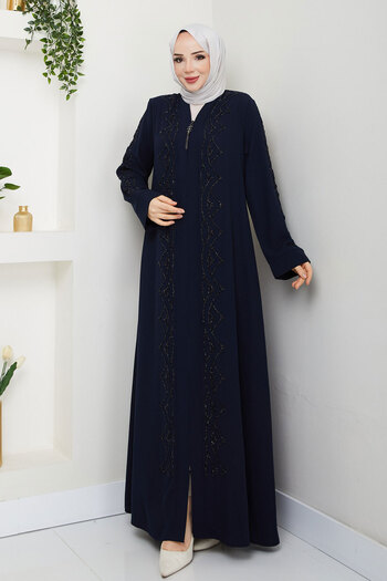 Tesettür Dünyası Navy Blue V-Neck Abaya Tsd 250123