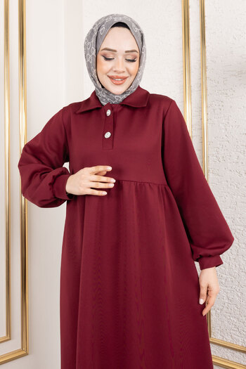 Tesettür Dünyası Scuba Long Hijab Dress Tsd250129 Burgundy
