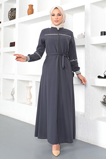 Tesettür Dünyası Ribbed Hijab Abaya Tsd230328 Gray