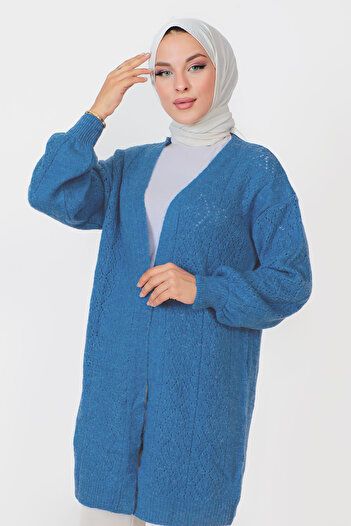 Tesettür Dünyası Self Patterned Knitwear Cardigan TSD230210 Indigo