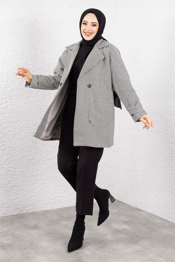 Tesettür Dünyası White Epaulette Detailed Bag Pocket Coat - Tsd 240954